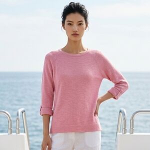 Croft & Barrow Pink Boatneck Sweater Medium Lightweight Knit Casual Work Top